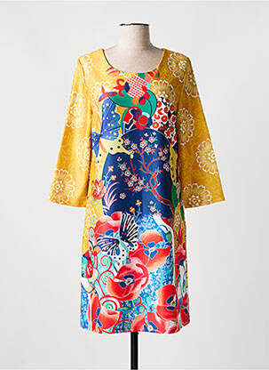 Robe mi-longue manches 3/4 manches 3/4 jaune FOR HER PARIS femme