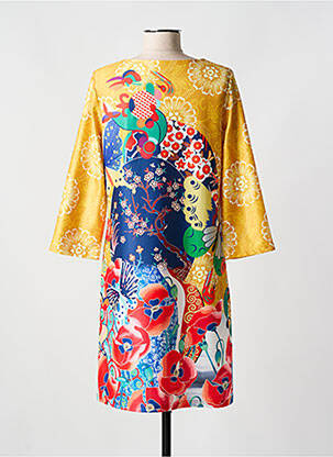 Robe mi-longue manches 3/4 manches 3/4 jaune FOR HER PARIS femme