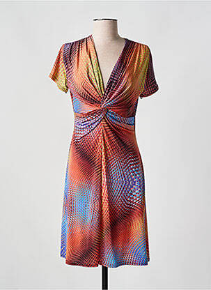 Robe mi-longue imprimé fantaisie manches courtes orange ROMEO POUR JULIETTE femme