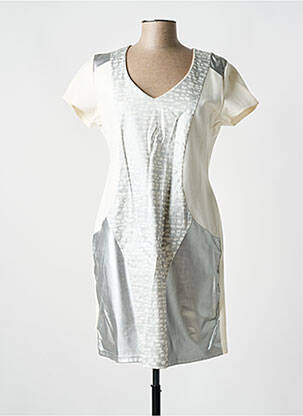 Robe mi-longue imprimé fantaisie manches courtes blanc NANA BAILA femme