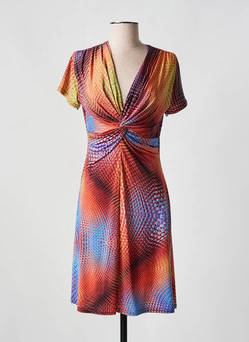 Robe mi-longue imprimé fantaisie manches courtes orange ROMEO POUR JULIETTE femme
