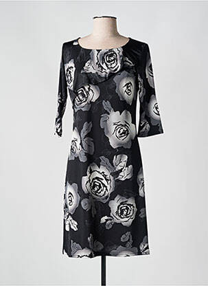 Robe mi-longue imprimé fleurs manches 3/4 noir ROMEO POUR JULIETTE femme