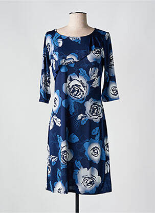 Robe mi-longue imprimé fleurs manches 3/4 bleu ROMEO POUR JULIETTE femme