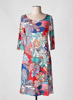 Robe mi-longue imprimé fleurs manches 3/4 rouge ROMEO POUR JULIETTE femme