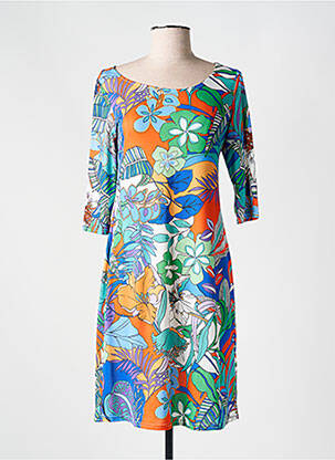 Robe mi-longue imprimé fleurs manches 3/4 bleu ROMEO POUR JULIETTE femme