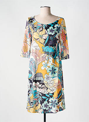 Robe mi-longue imprimé fleurs manches 3/4 jaune ROMEO POUR JULIETTE femme