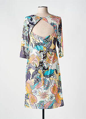 Robe mi-longue imprimé fleurs manches 3/4 jaune ROMEO POUR JULIETTE femme