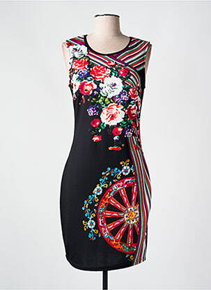 Robe mi-longue imprimé fleurs sans manche noir 101 IDEES femme
