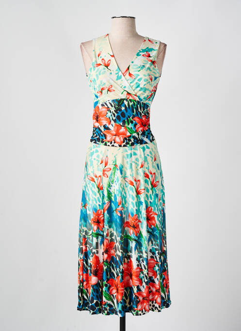 Robe longue imprimé fleurs sans manche vert PARISIENNE femme
