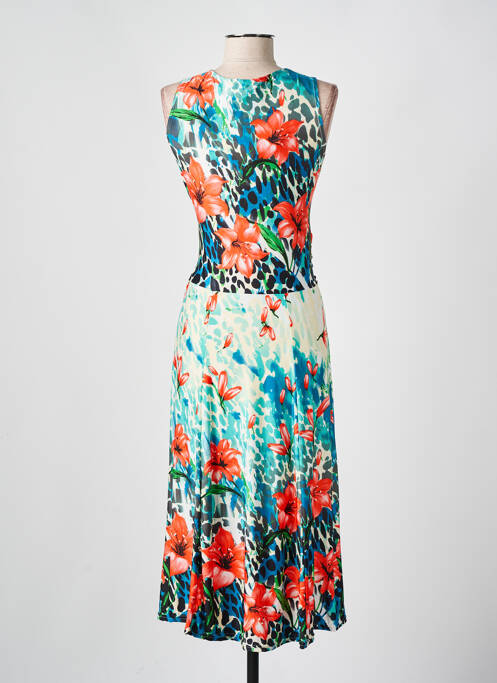 Robe longue imprimé fleurs sans manche vert PARISIENNE femme