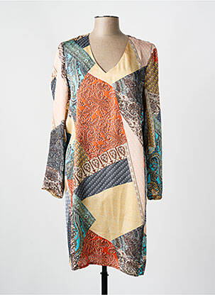 Robe mi-longue manches longues manches longues marron DIS MOI femme
