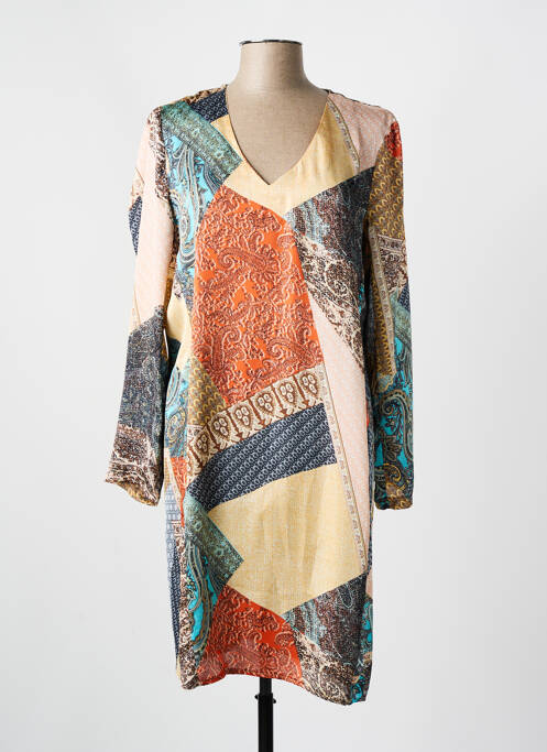 Robe mi-longue manches longues manches longues marron DIS MOI femme