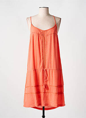 Robe mi-longue tissage crêpe fines bretelles orange CYELL femme