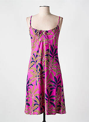 Robe mi-longue imprimé fleurs fines bretelles rose CYELL femme