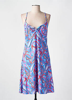 Robe mi-longue imprimé fleurs fines bretelles bleu CYELL femme