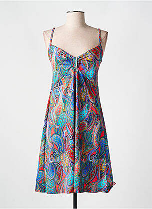 Robe mi-longue imprimé fantaisie fines bretelles bleu CYELL femme