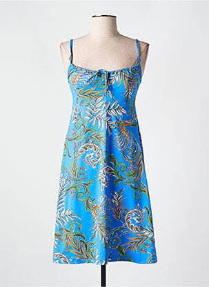 Robe mi-longue imprimé fantaisie fines bretelles bleu CYELL femme