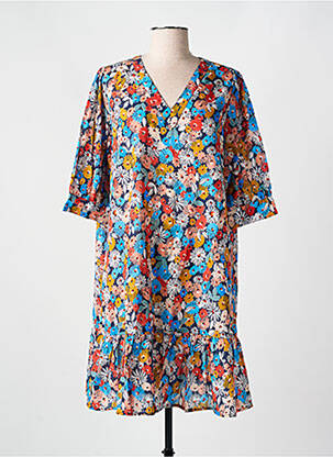Robe mi-longue imprimé fleurs manches courtes bleu CYELL femme
