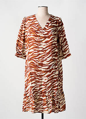 Robe mi-longue manches courtes manches courtes marron CYELL femme