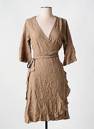 Robe mi-longue manches courtes manches courtes marron CYELL femme