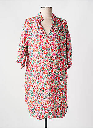 Robe mi-longue imprimé fleurs manches courtes rose CYELL femme