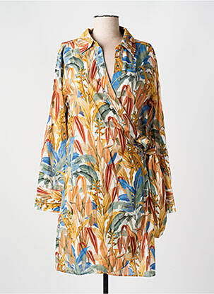 Robe mi-longue imprimé fleurs manches longues orange CYELL femme