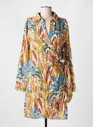 Robe mi-longue imprimé fleurs manches longues orange CYELL femme