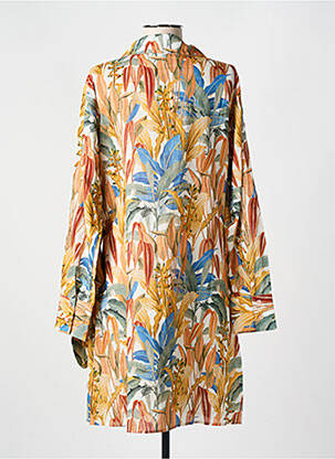 Robe mi-longue imprimé fleurs manches longues orange CYELL femme