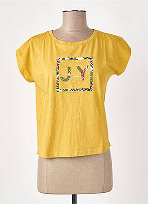 T-shirt sérigraphie floquée manches courtes jaune JOACY femme