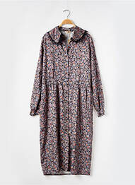 Robe mi-longue imprimé fleurs manches longues noir REZINE femme