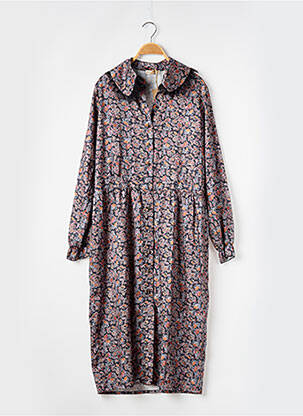 Robe mi-longue imprimé fleurs manches longues noir REZINE femme