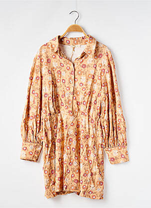 Robe courte imprimé fleurs manches longues orange REZINE femme