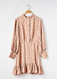 Robe courte fermeture zippée au dos manches longues beige SANS MARQUE femme