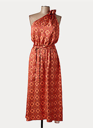 Robe mi-longue imprimé fantaisie sans manche orange REZINE femme