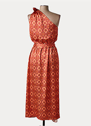 Robe mi-longue imprimé fantaisie sans manche orange REZINE femme