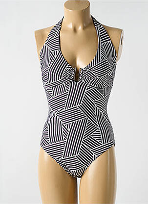 Maillot de bain 1 pièce imprimé fantaisie haut triangles noir CYELL femme