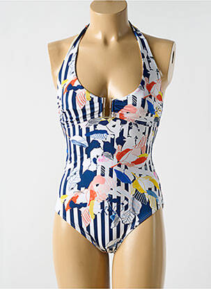 Maillot de bain 1 pièce stretch haut triangles bleu CYELL femme