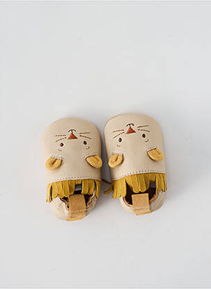 Chaussons/pantoufles tissage satiné bout rond jaune MOULIN ROTY enfant