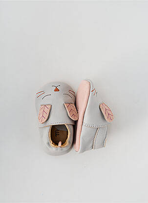 Chaussons/pantoufles semelle extérieure cuir bout rond gris MOULIN ROTY fille