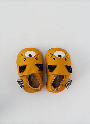Chaussons/pantoufles semelle extérieure cuir bout rond jaune MOULIN ROTY garçon