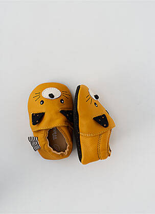Chaussons/pantoufles semelle extérieure cuir bout rond jaune MOULIN ROTY garçon