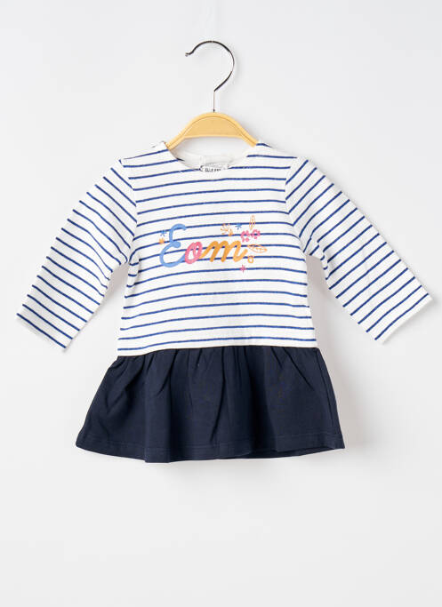 Robe mi-longue fermeture pressionnée manches longues bleu ELLE EST OU LA MER fille