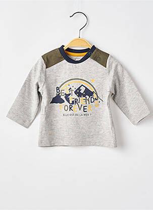 T-shirt fermeture pressionnée manches longues gris ELLE EST OU LA MER garçon