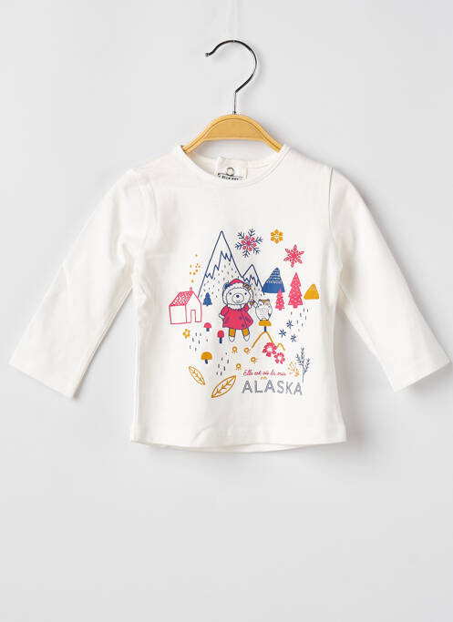 T-shirt coupe droite manches longues blanc ELLE EST OU LA MER fille