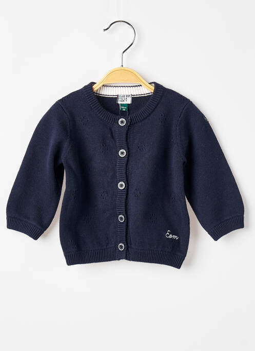 Gilet manches longues coupe droite bleu ELLE EST OU LA MER fille