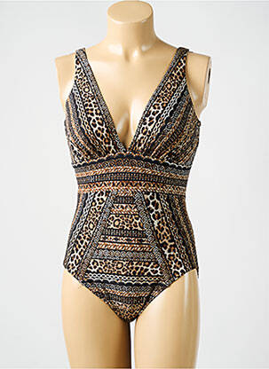 Maillot de bain 1 pièce imprimé fantaisie haut triangles marron MIRACLESUIT femme