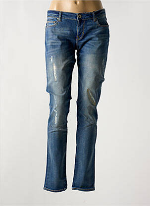 Jeans coupe slim effet usé délavé taille basse bleu GUESS femme