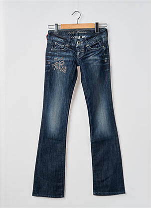 Jeans coupe droite broderie rivets taille normale bleu GUESS femme