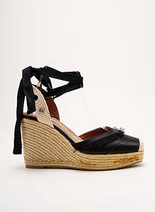 Espadrilles tissage satiné talon haut de 10cm et plus noir MARIAMARE femme