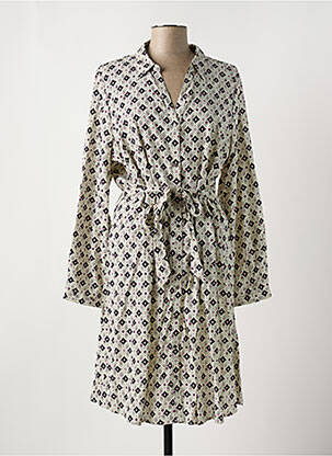 Robe mi-longue imprimé fantaisie manches longues beige 110 femme